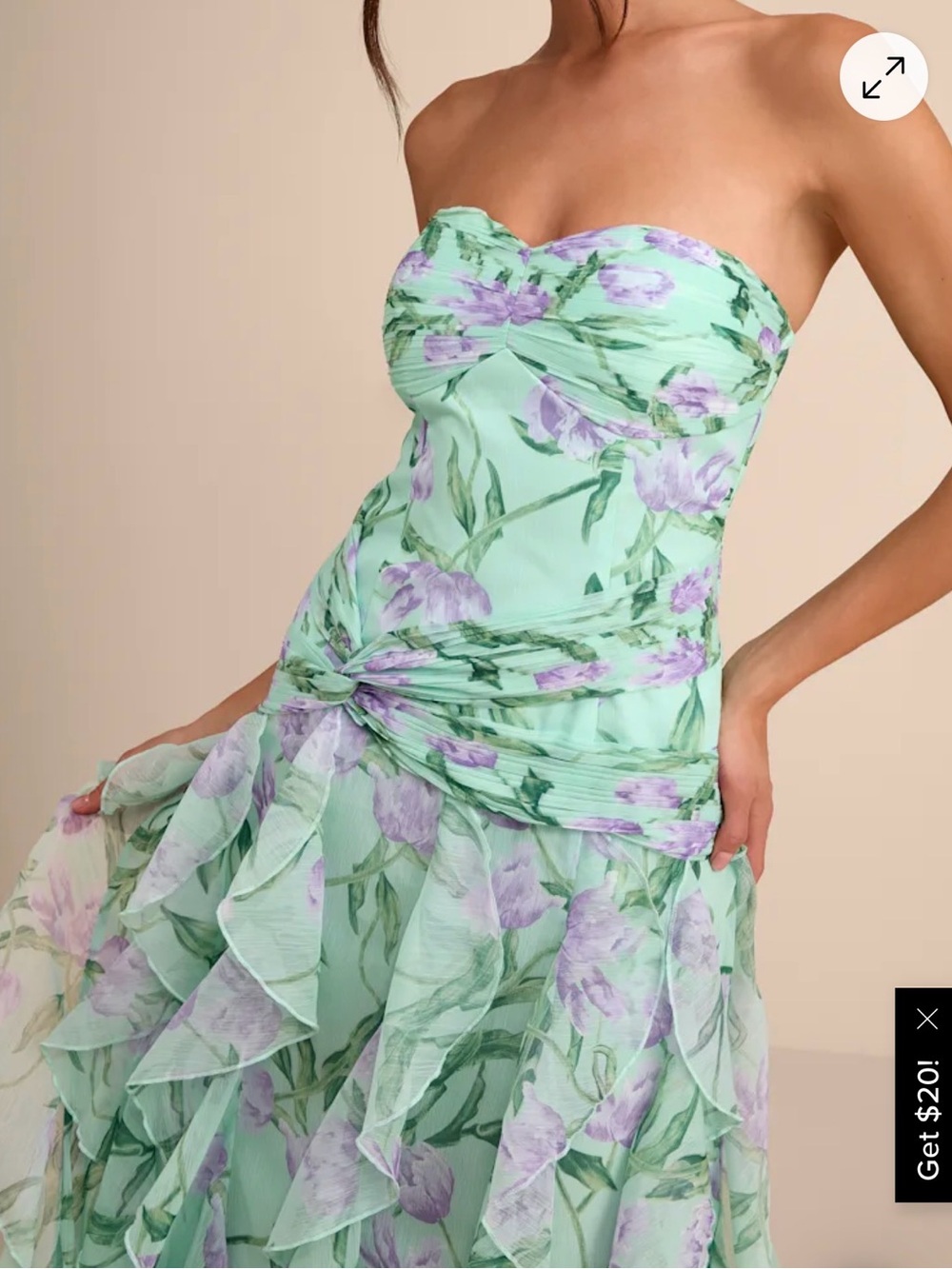 Lulu's Danna Mint Multi Floral Ruffled Maxi Dress - Picture 3 of 4